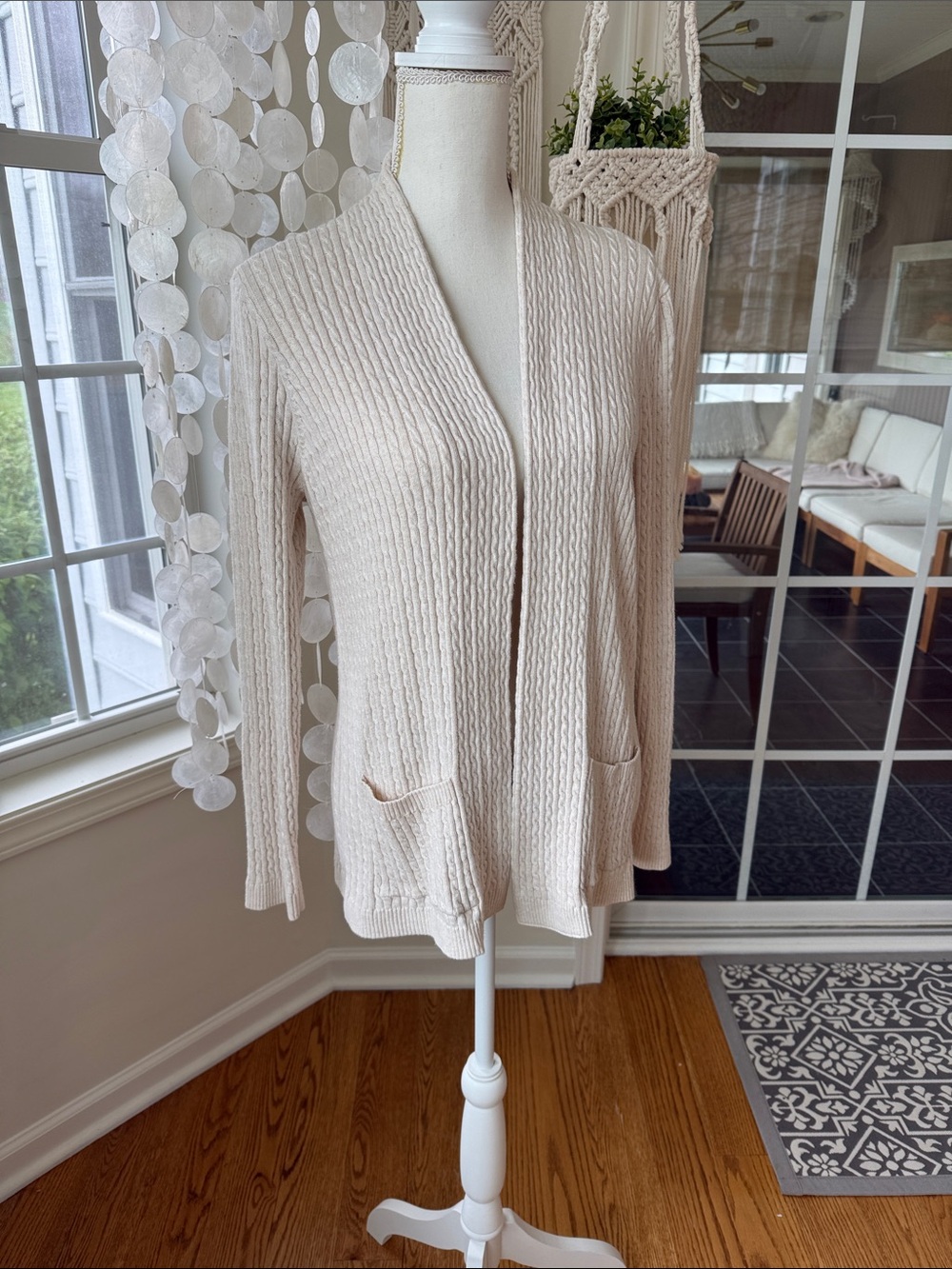 Jeanne Pierre Cotton Cream Open-Front Ribbed Women's Cardigan Sweater